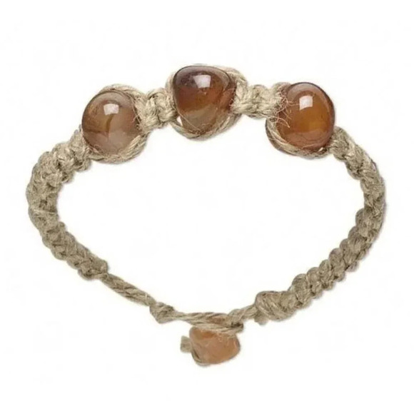 Honey Agate Beads Gemstone Bracelet Hemp Macrame with Button Clasp - Picture 1 of 1
